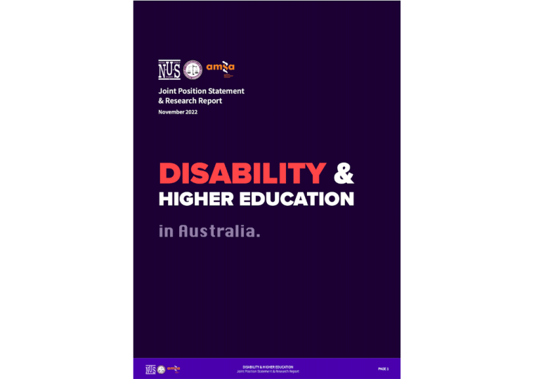 Cover of the joint position statement and research report titled Disability and Higher Education