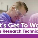 Video thumbnail showing a young research technician working alongside his workplace champion in the lab