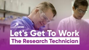 Video thumbnail showing a young research technician working alongside his workplace champion in the lab