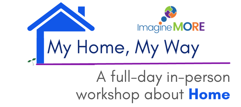 The My Home My ay logo is a blue house on a purple base with a small green seedling growing beside it.