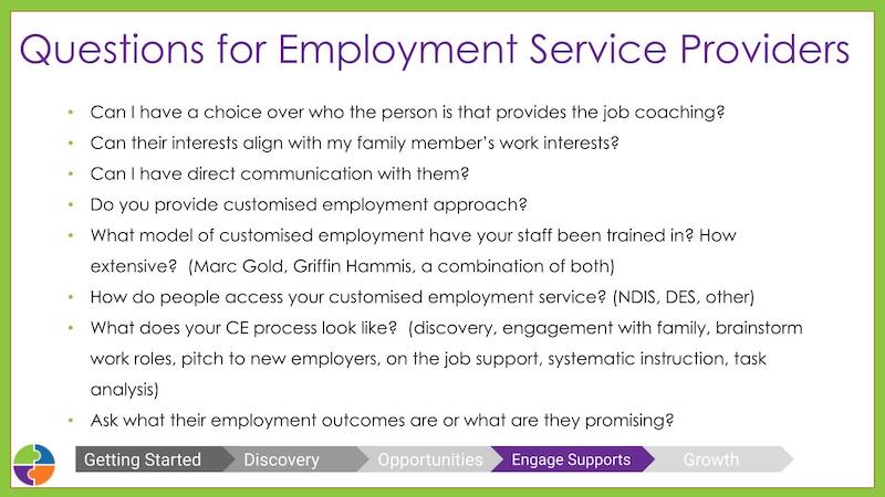Questions for employment service providers