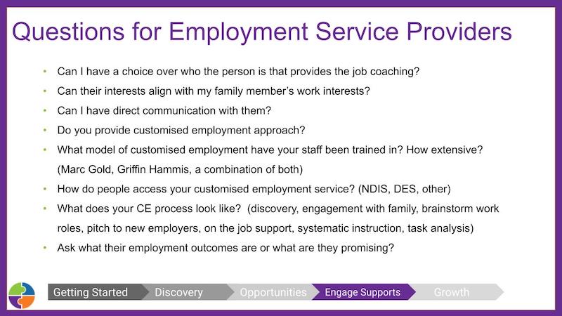 Questions for Employment Service Providers