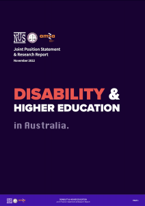 The cover of the position statement and report titled Disability and Higher Education